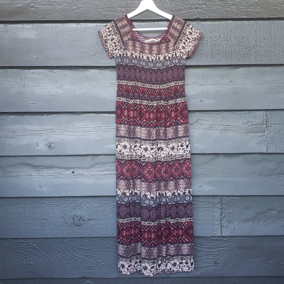 SOFT SURROUNDINGS Smocked Macelo Print Maxi Dress sz S Petite NEW Red/Blue - Picture 2 of 7